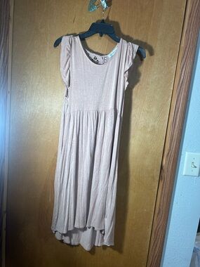 CJ Fashion Sleeveless Blush Pink Midi Dress with Lace Back Detail